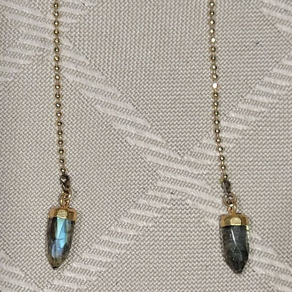 HANDMADE LABRODORITE CRYSYAL LONG HANGING GP EARRINGS - Picture 6 of 7